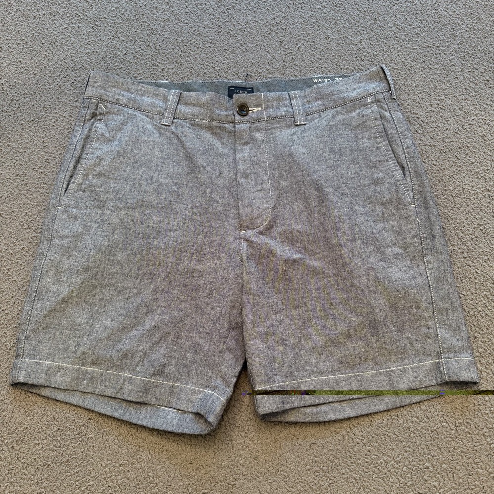 J.Crew Stretch Blue Chambray Shorts Flat Front Men's 32 Inseam 7" Casual Summer